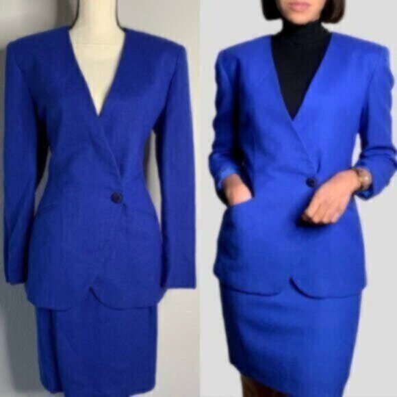 Saville Vintage Inspired Royal Blue Women’s Two-Piece Skirt Suit Set - Picture 6 of 17
